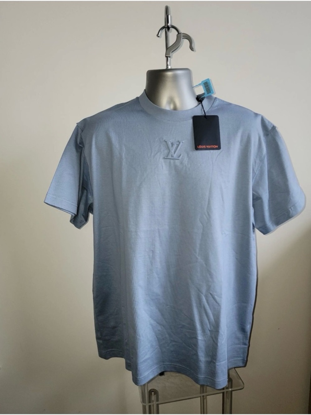 Louis Vuitton Light Blue Tee with Tan Logo Patch